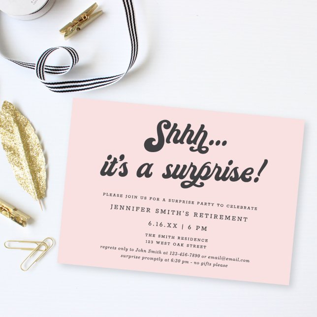 Invitation Fête de retraite surprise avec écriture rétro rose (Créateur téléchargé)