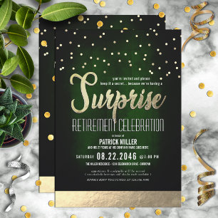 Invitation Fête de retraite surprise élégante verte et or