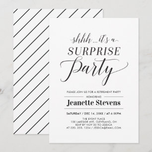 Invitation Fête de retraite surprise minimaliste noir et blan
