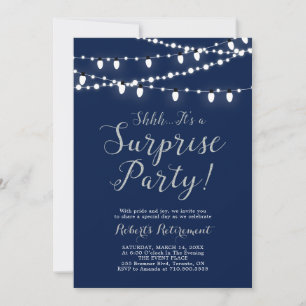 Invitation Fête de retraite surprise moderne argent et marine