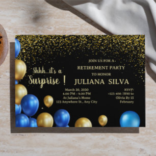 Invitation Fête de retraite surprise noire et dorée