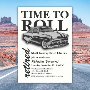 Invitation Fête de retraite Time to Roll Voiture Classique Gr