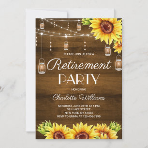 Invitation Fête de retraite Tournesol en Bois Rustique