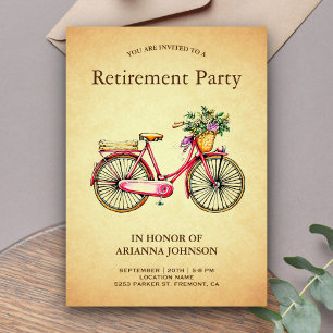 Invitation Fête de retraite vélo floral rose vintage