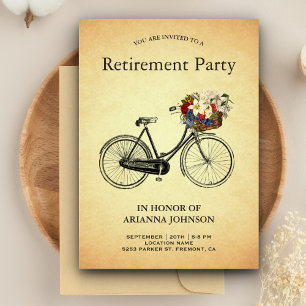 Invitation Fête de retraite vélo floral vintage