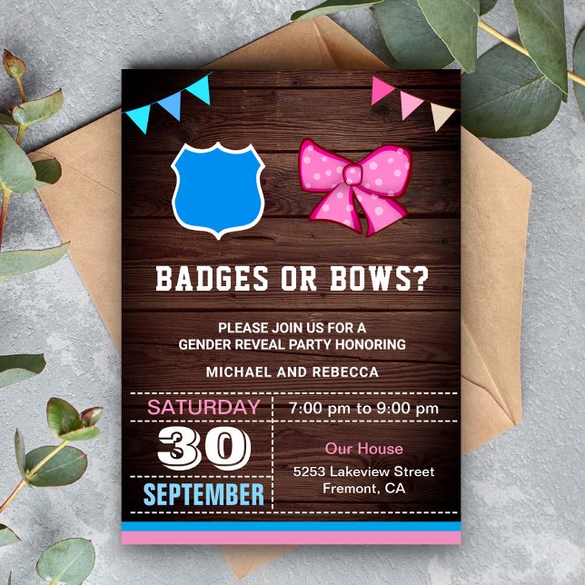 Invitation Fête de révélation de genre Badges ou Rubans (Créateur téléchargé)