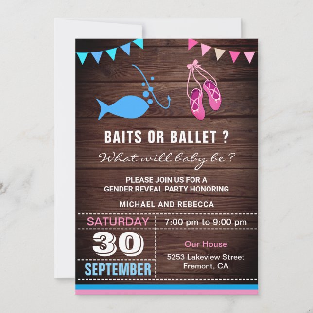 Invitation Fête de révélation de genre Baits ou Ballet (Devant)