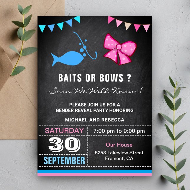 Invitation Fête de révélation de genre Baits ou Bows (Créateur téléchargé)