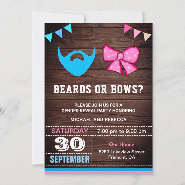 Invitation Fête de révélation de genre Barbes ou Rubans (Devant)