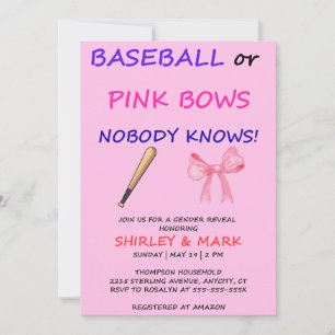 Invitation Fête de révélation de genre Baseball ou Rubans Ros