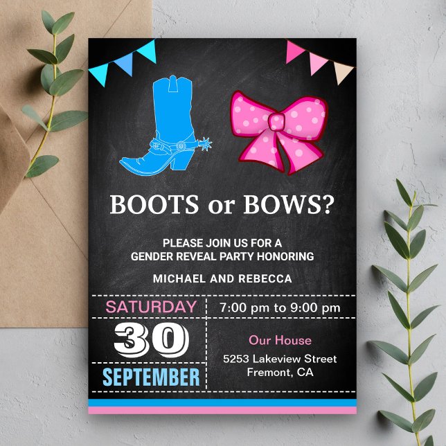 Invitation Fête de révélation de genre Bottes ou Rubans (Créateur téléchargé)