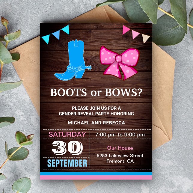 Invitation Fête de révélation de genre Bottes ou Rubans (Créateur téléchargé)