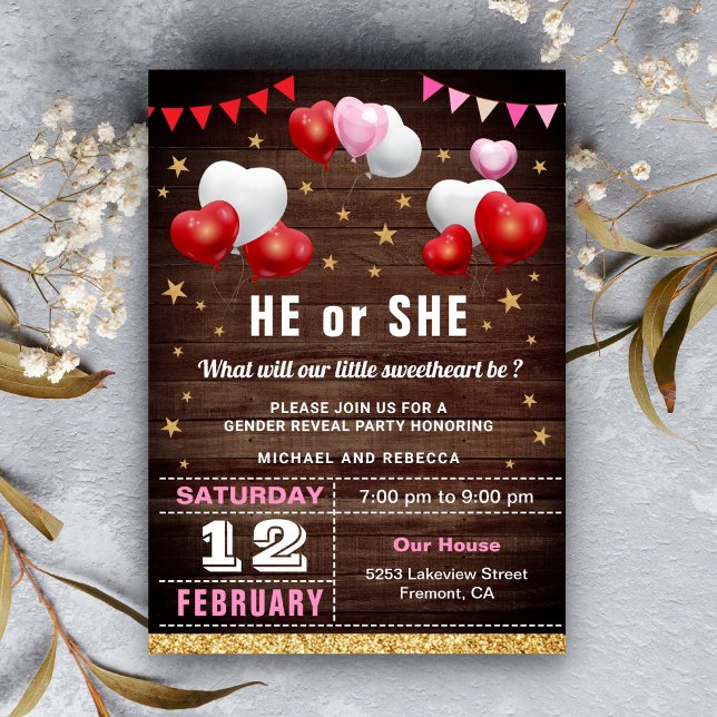 Invitation Fête de révélation de genre de la Saint-Valentin (Créateur téléchargé)