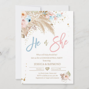 Invitation Fête de révélation de genre Pampas Grass Boho Trop