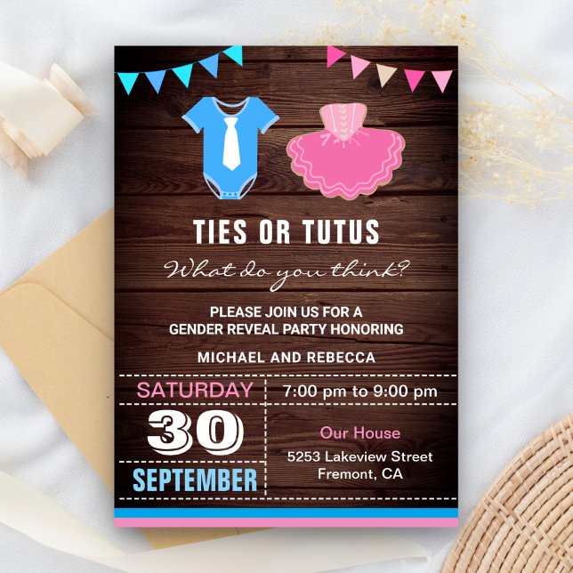 Invitation Fête de révélation de genre Ties ou Tutus (Créateur téléchargé)