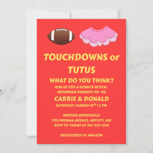 Invitation Fête de révélation de genre Touchdowns ou Tutus