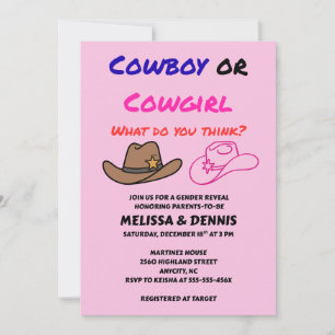 Invitation Fête de Révélation de Sexe Cowboy Cowgirl