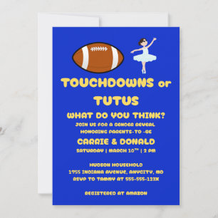 Invitation Fête de révélation de sexe Touchdowns ou Tutus