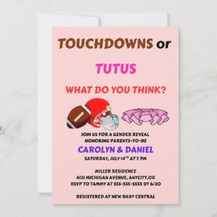Invitation Fête de révélation de sexe Touchdowns ou Tutus