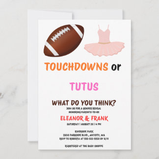 Invitation Fête de révélation de sexe Touchdowns ou Tutus