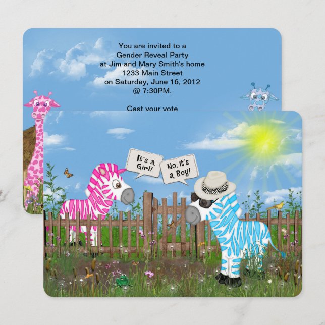 Invitation Fête de révélation du genre du bébé (Devant / Derrière)