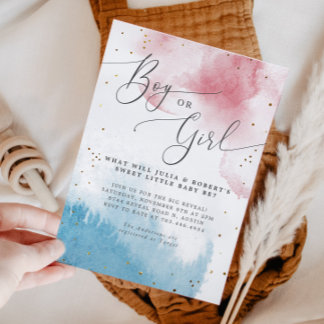 Invitation Fête de révélation du sexe au style aquarelle Fill