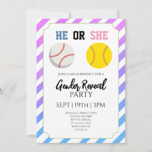 Invitation Fête de révélation du sexe avec baseball ou softba
