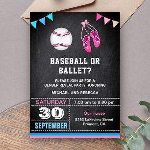 Invitation Fête de révélation du sexe Baseball ou Ballet