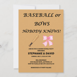 Invitation Fête de Révélation du Sexe Baseball ou Rubans Rose