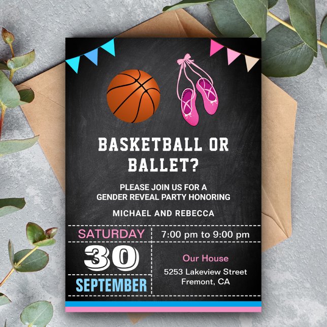 Invitation Fête de Révélation du Sexe Basketball ou Ballet (Créateur téléchargé)