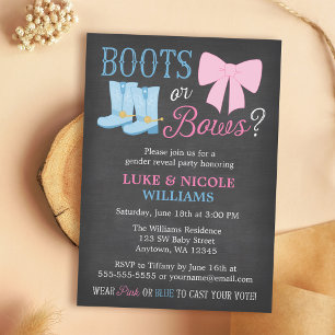Invitation Fête de Révélation du Sexe Bébé Bottes ou Rubans