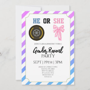 Invitation Fête de Révélation du Sexe de Bébé avec Voiture de
