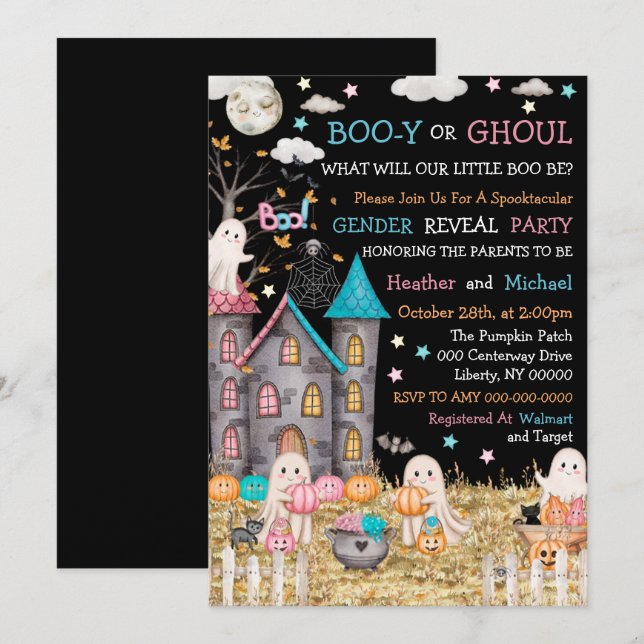 Invitation Fête de révélation du sexe de bébé Halloween Paste (Devant / Derrière)