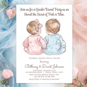 Invitation Fête de Révélation du Sexe de Bébés Charmants en P