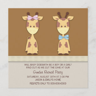 Invitation Fête de révélation du sexe de la girafe