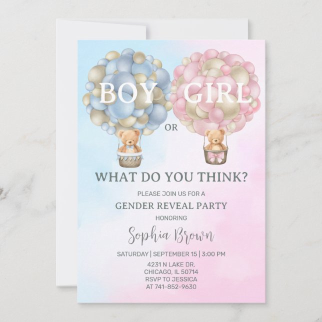 Invitation Fête de révélation du sexe de l'enfant (Devant)