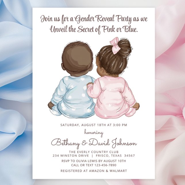Invitation Fête de Révélation du Sexe des Bébés Adorables (Adorable babies in pajamas charming gender reveal invitations. Simply add your event details. )