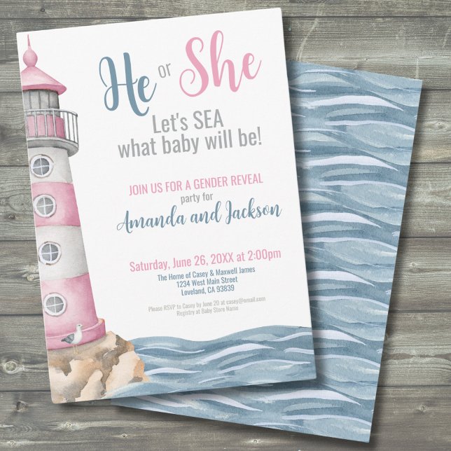Invitation Fête de révélation du sexe d'été (He She Pink Blue Summer Gender Reveal Party Invitation)