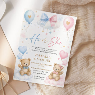 Invitation Fête de Révélation du Sexe du Bébé avec un Ours en