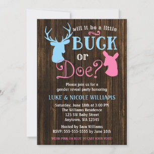 Invitation Fête de Révélation du Sexe du Bébé Buck ou Biche B