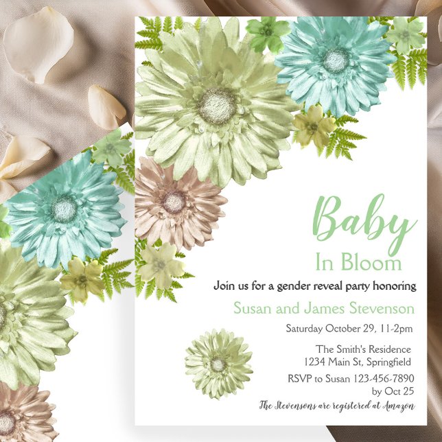 Invitation Fête de Révélation du Sexe du Bébé Fleurissant de  (Créateur téléchargé)