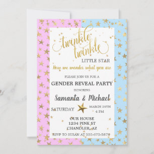 Invitation Fête de Révélation du Sexe Métal Doré Twinkle Star