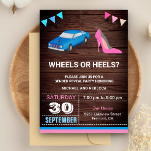 Invitation Fête de révélation du sexe 'Roues ou talons'