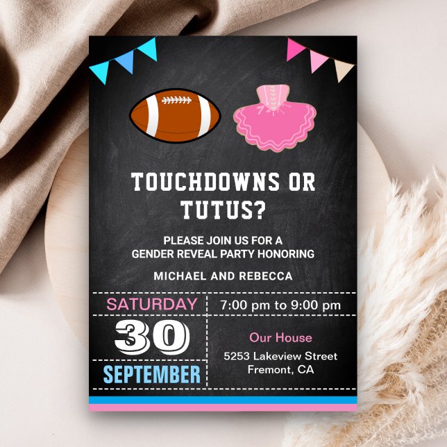 Invitation Fête de révélation du sexe Touchdowns ou Tutus (Créateur téléchargé)