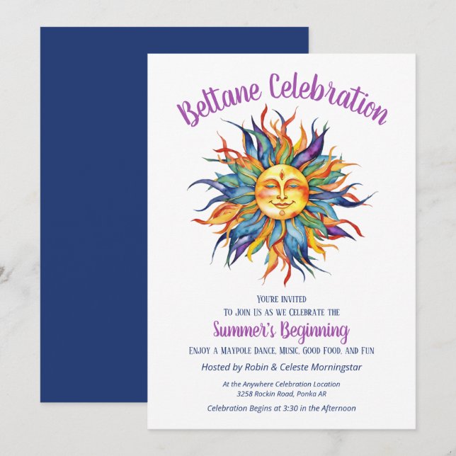 Invitation Fête de Sabbat de la Lumière d'Été de Beltane (Devant / Derrière)