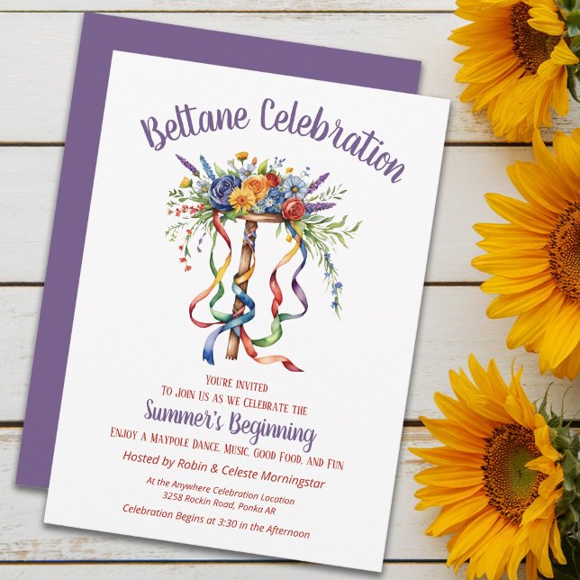 Invitation Fête de Sabbat Floral d'Été de la Maypole de Belta (Beltane Maypole Summer Floral Sabbat Party Invitation by the Pagan Holidays shop)