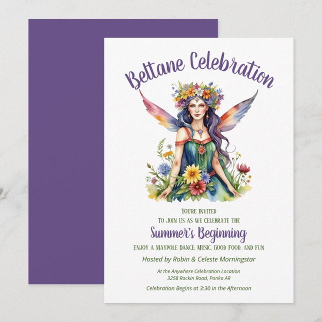 Invitation Fête de Sabbat Florale de Fée d'Été de Beltane (Devant / Derrière)