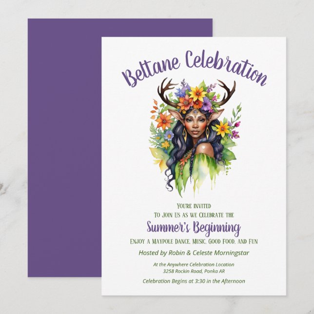 Invitation Fête de Sabbat Florale de Fée d'Été de Beltane (Devant / Derrière)