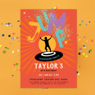 Invitation Fête de Saut Colorée Amusante sur Trampoline