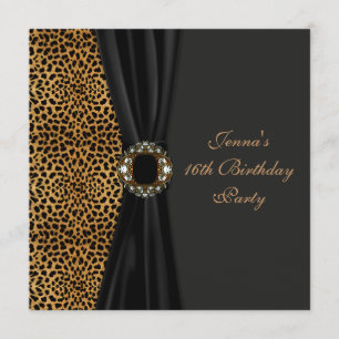Invitation Fête de seize ans Luxueuse Classe Léopard Noir